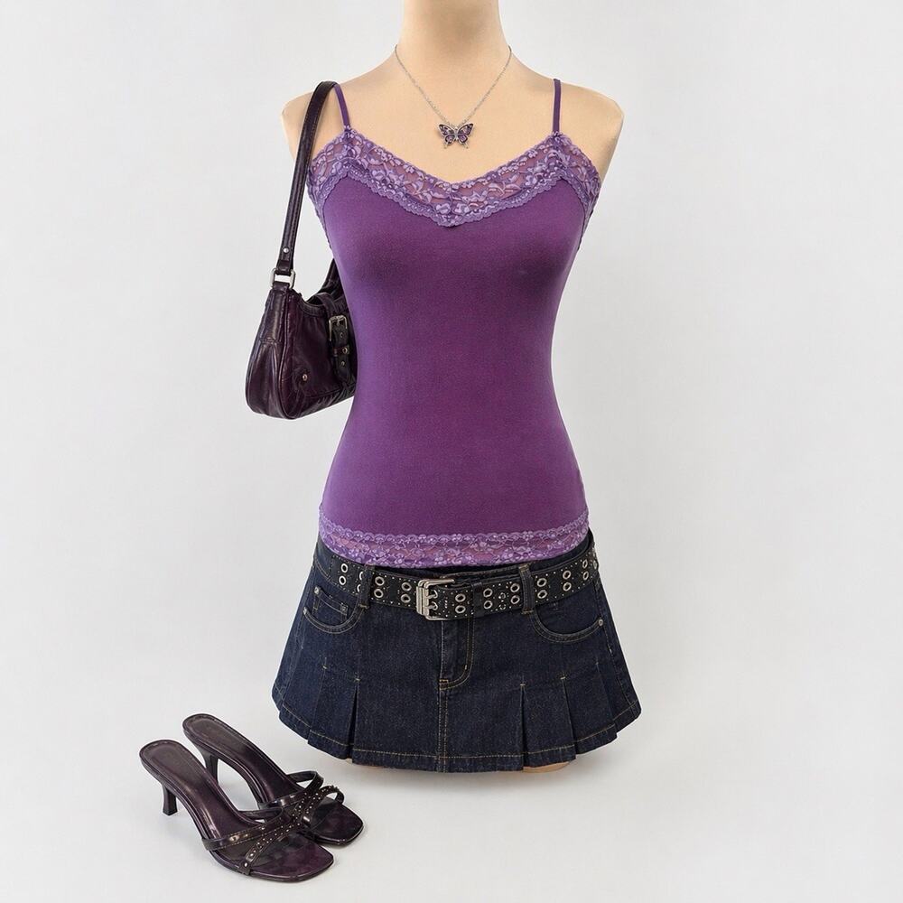 Y2K Charlotte‎ Russe Cami Top Lace Trim Lavender Purple Medium Vampire Diaries